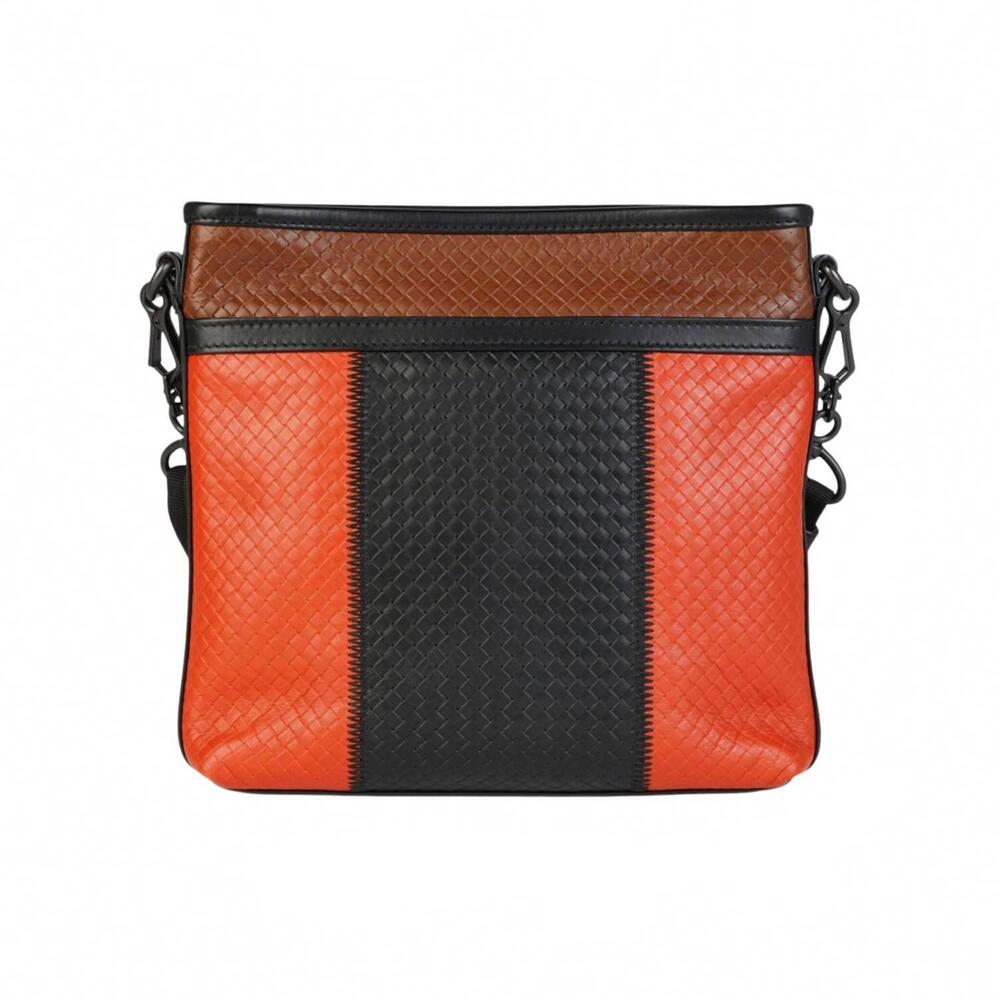 NEW BOTTEGA VENETA men's tri-color intrecciato leather crossbody bag in orange/b